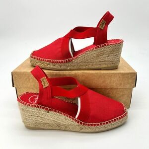 Womens Vegan Wedge Espadrilles Toni Pons Ter Sz 6.5 Red Hand Stitched Sandal NEW